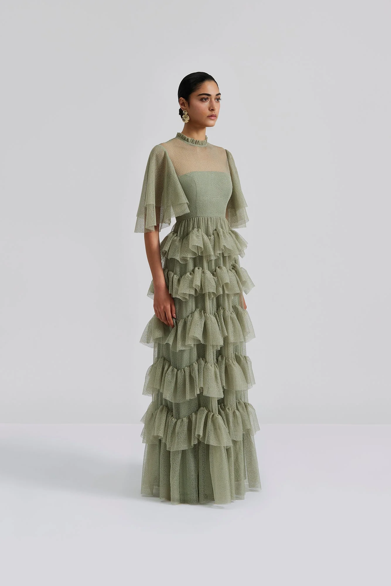 Louella Short Sleeve Lace Maxi Dress Sage