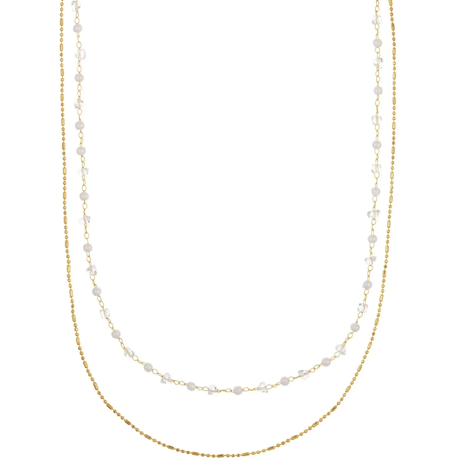 Crystal & Pearl Chain 2 Row Necklace Crystal - Image 3