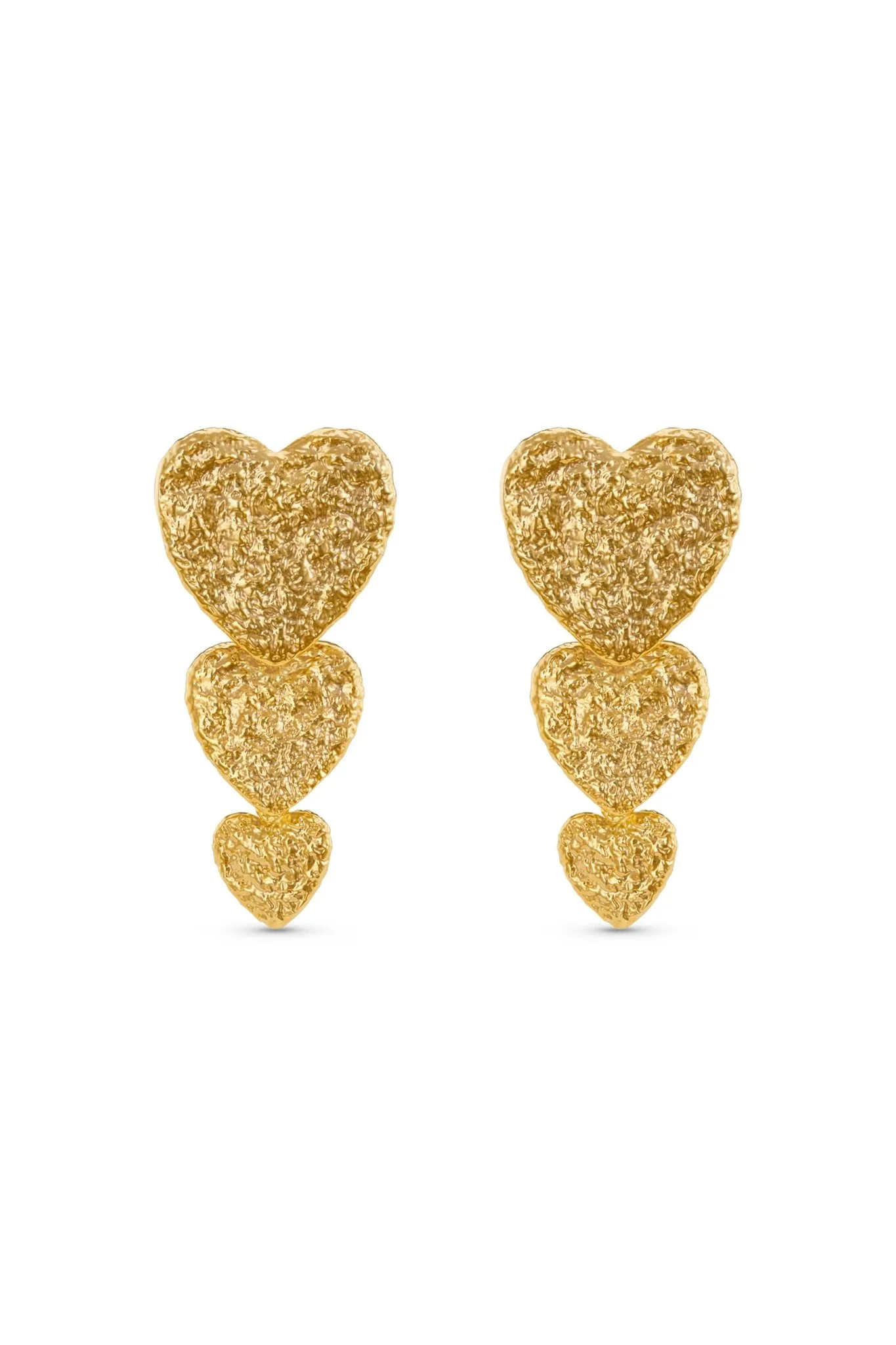 Statement Textured Heart Drop Earrings Pale Gold