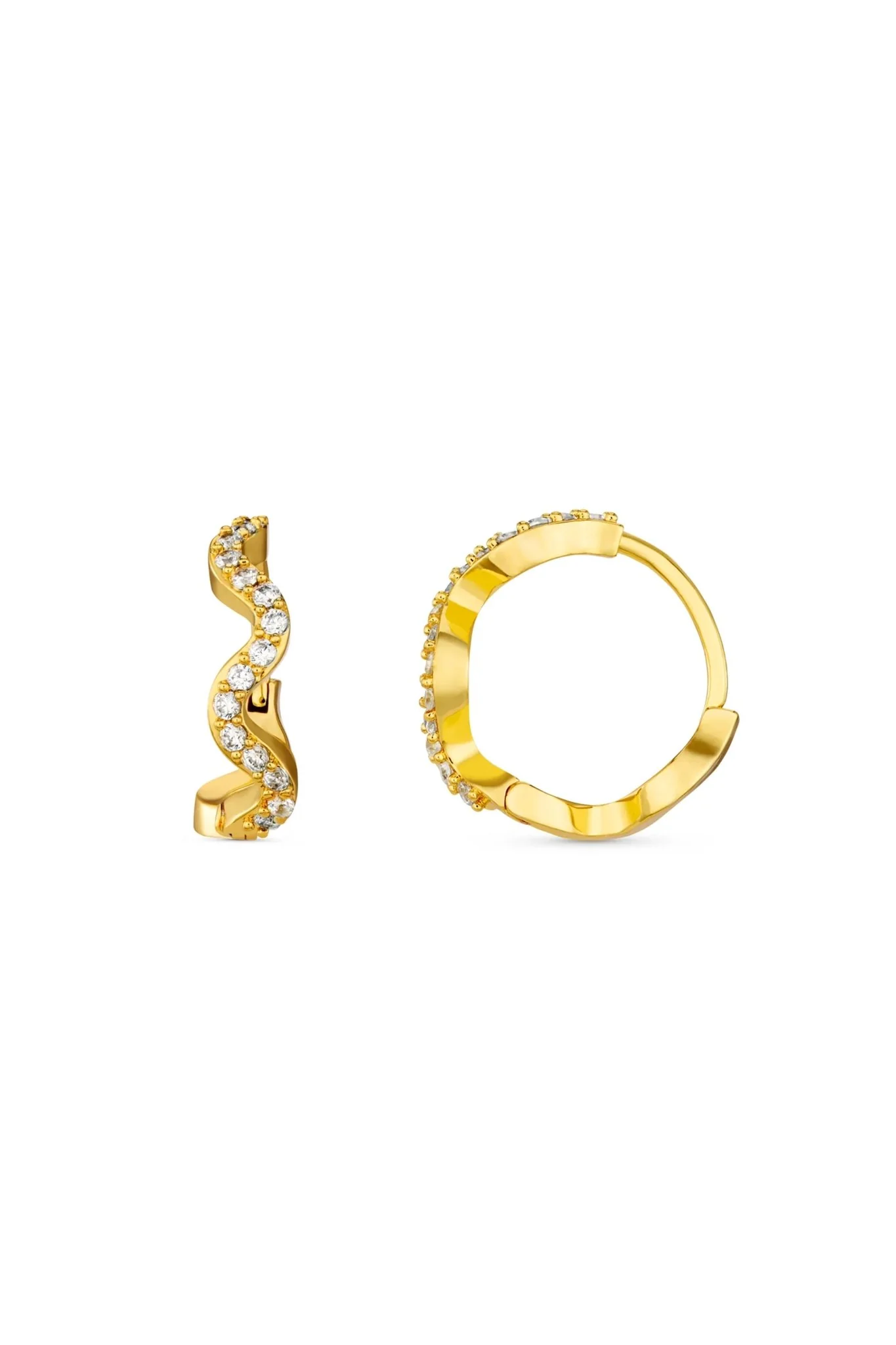 Pave Wave Huggie Hoop Pale Gold
