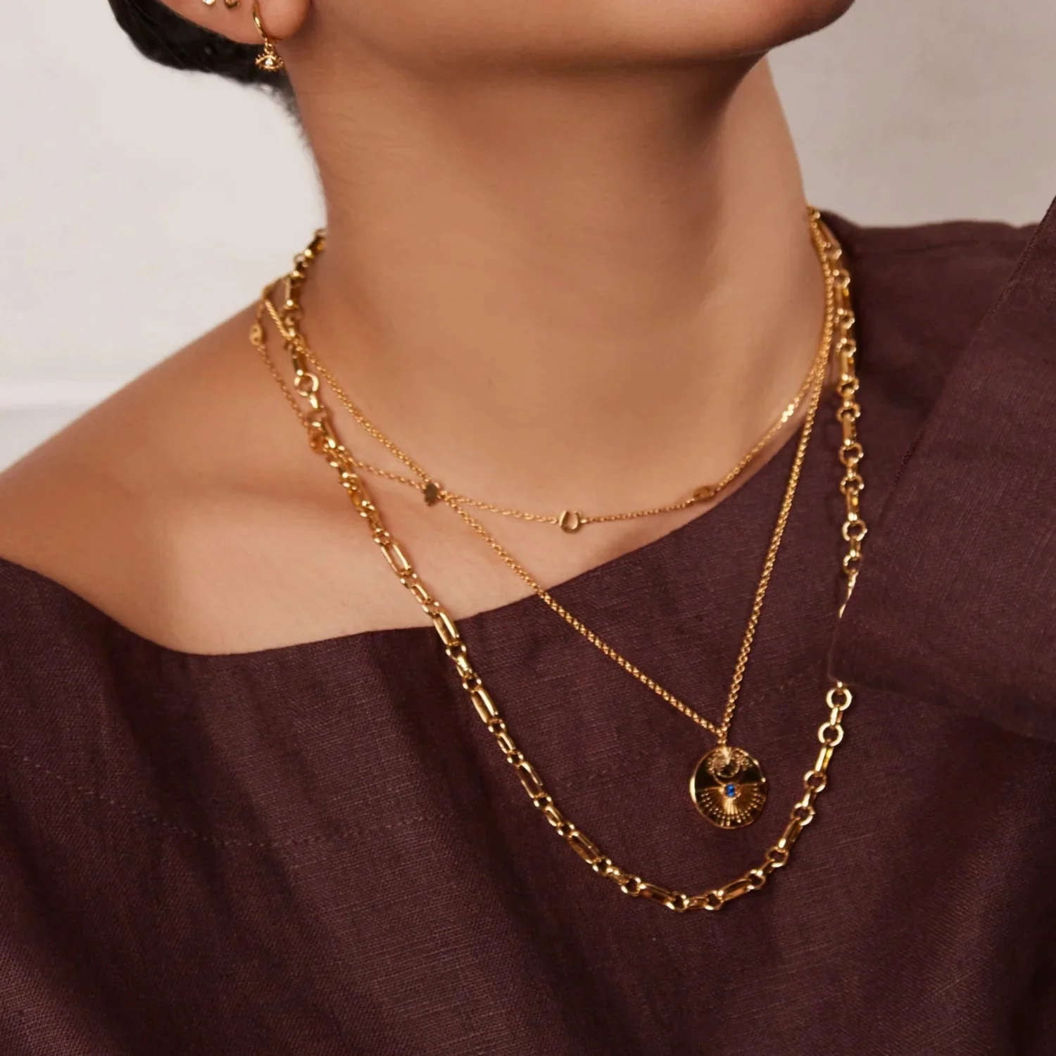 Spiritual Charm Stationed Necklace 15" Pale Gold - Image 4