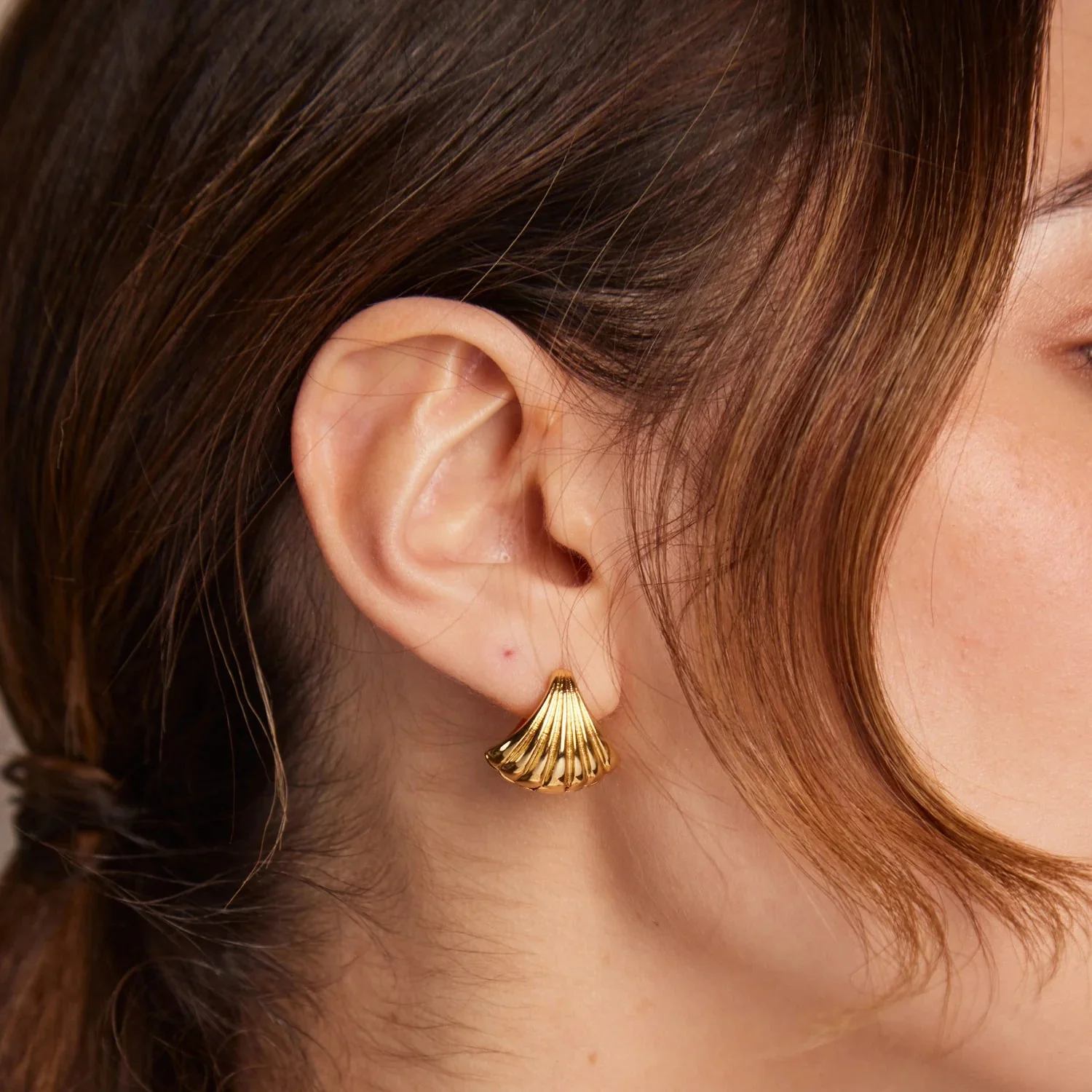 Scallop Fan Earring Pale Gold - Image 4