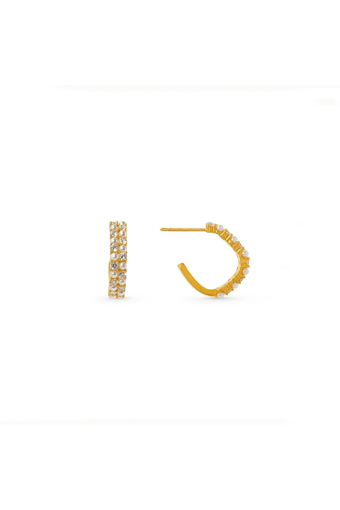 Crystal & Pearl Embellished Oval Hoop Pale Gold