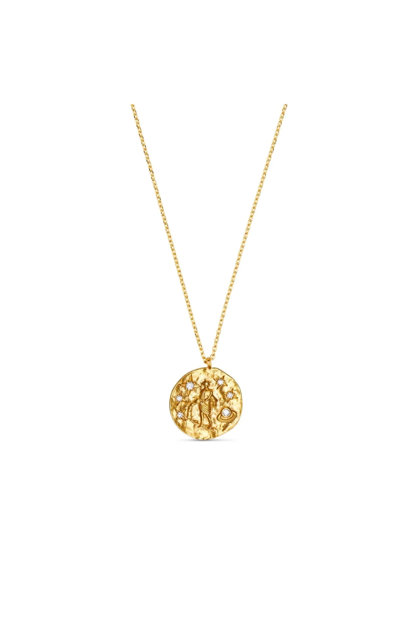 Aquarius Zodiac Medallion Necklace Pale Gold