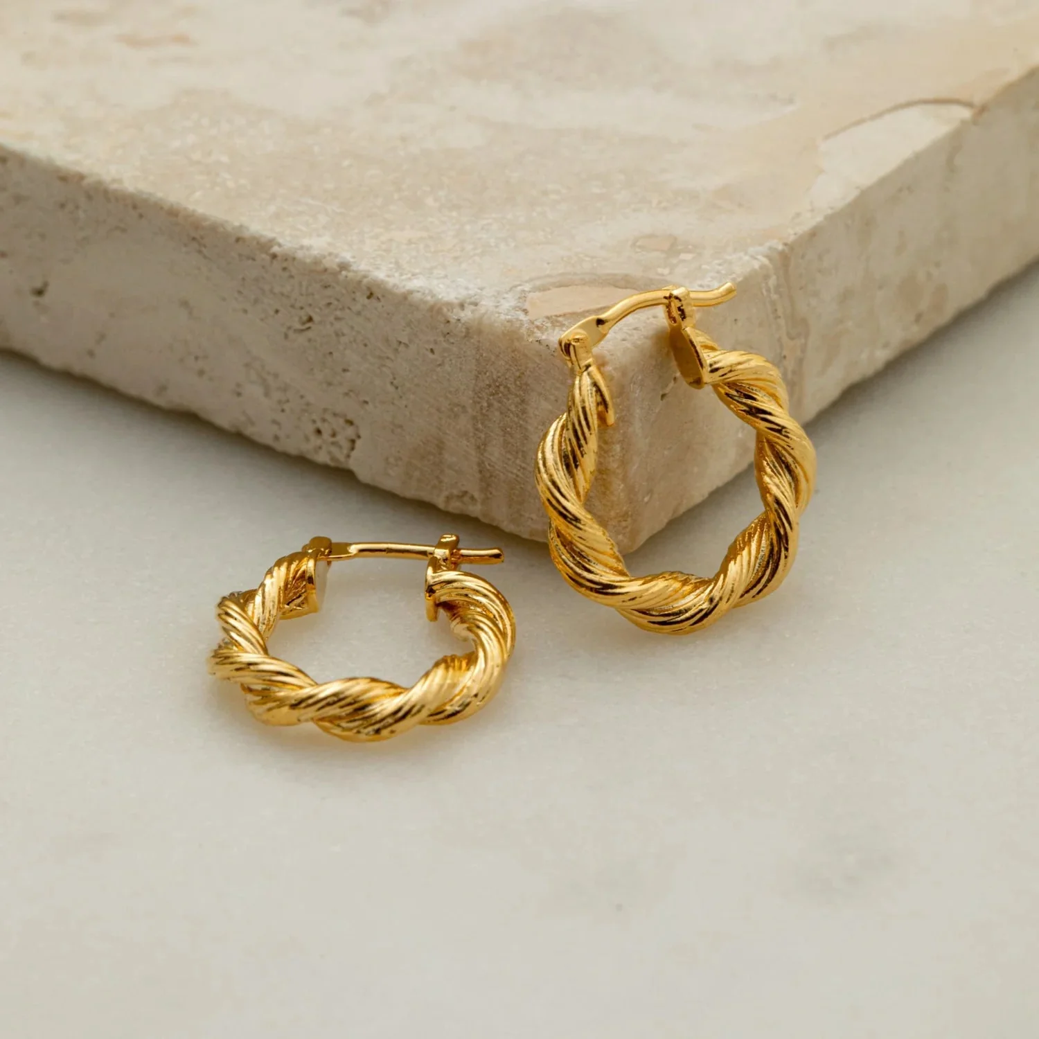 Twist Textured Small Hoop Pale Gold - Image 2
