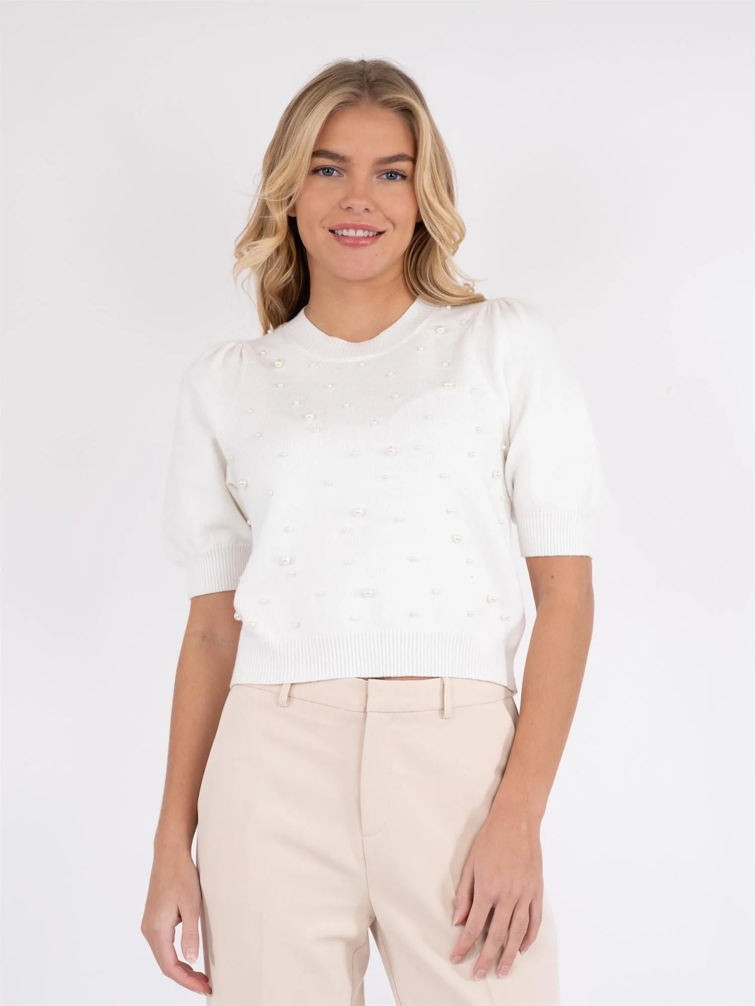 Maia Soft Pearl Knit Tee Off White - Image 3