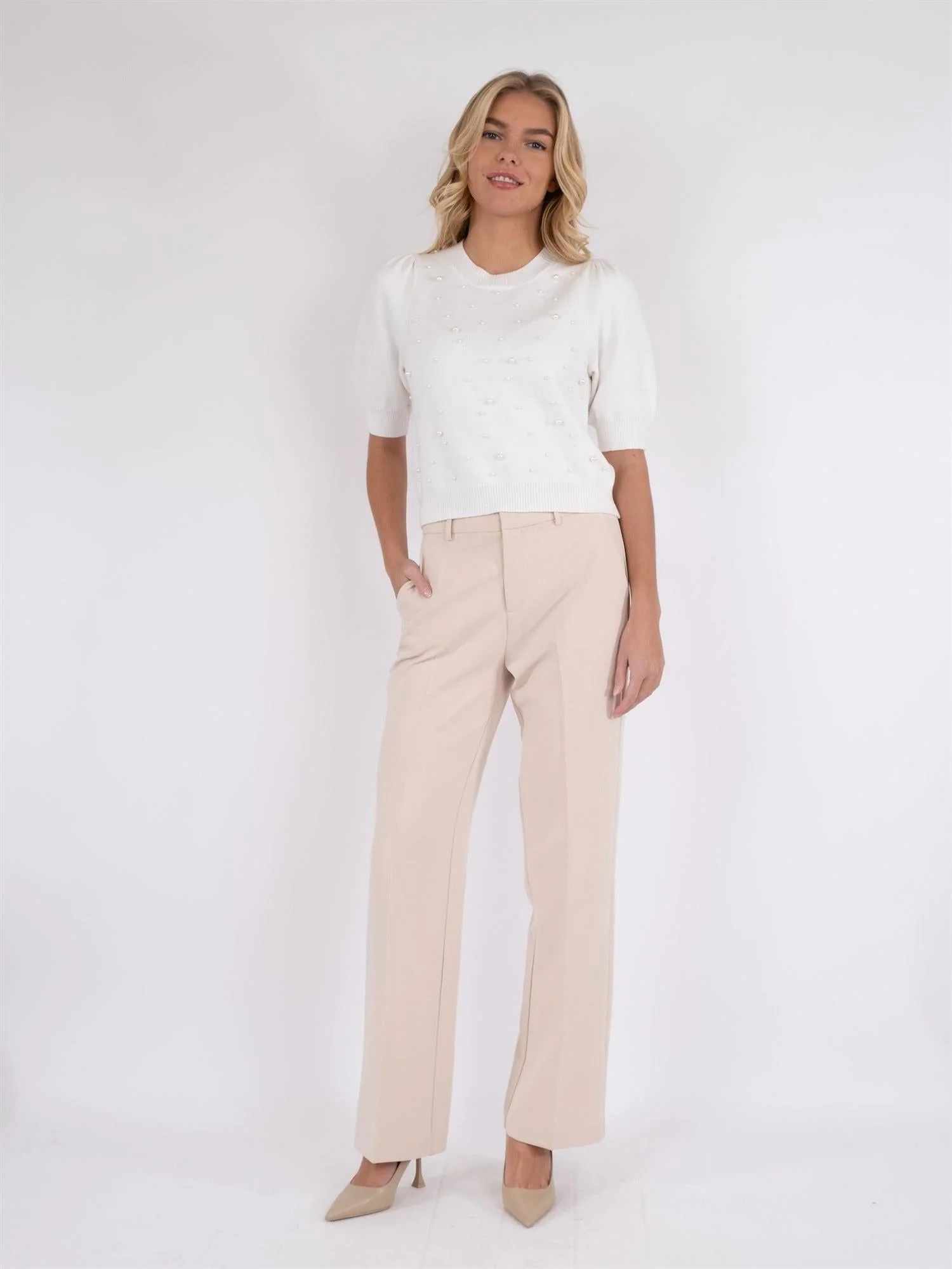 Maia Soft Pearl Knit Tee Off White - Image 4