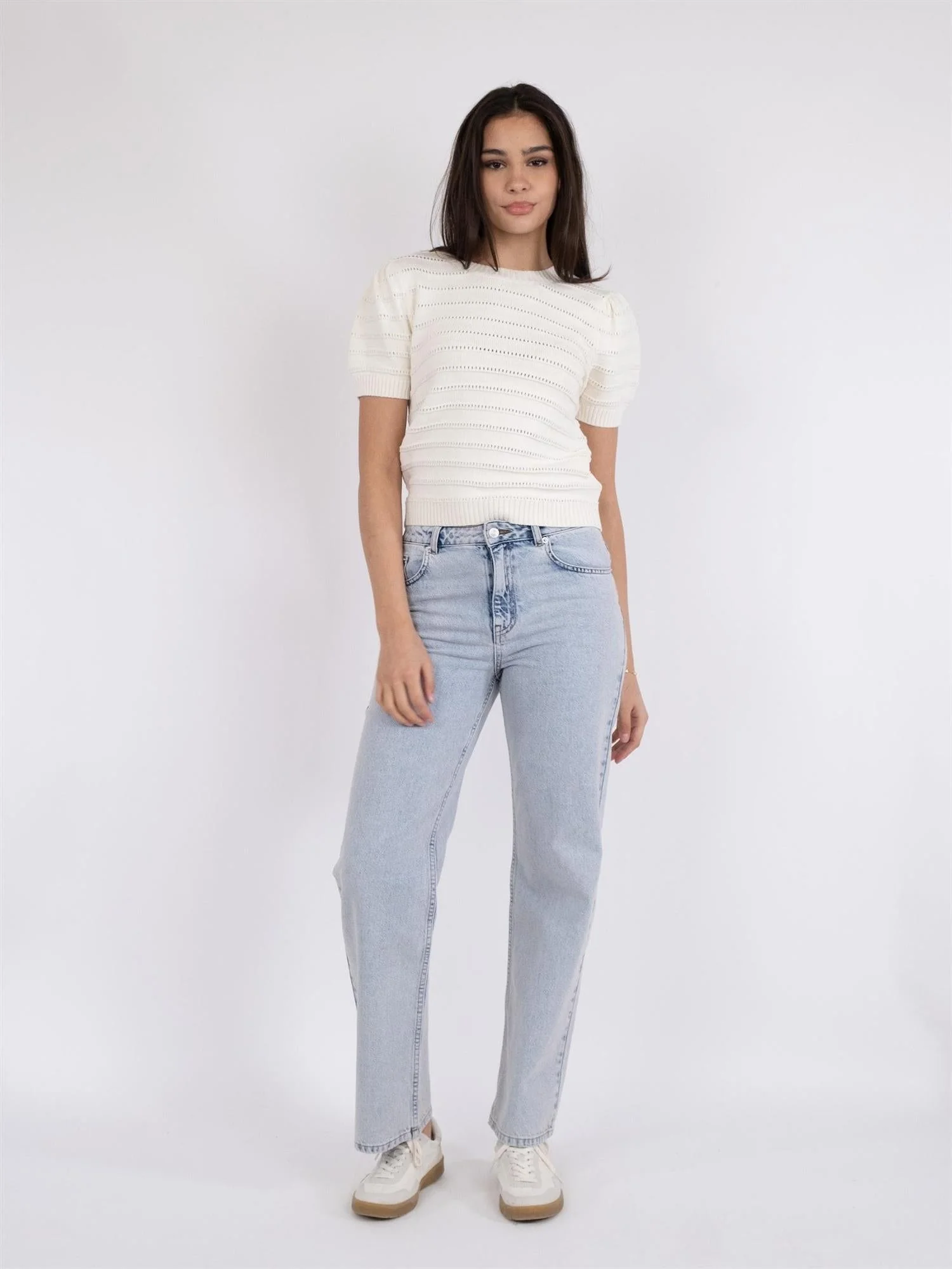 Sidra Stitch Solid Knit Blouse Off White - Image 4