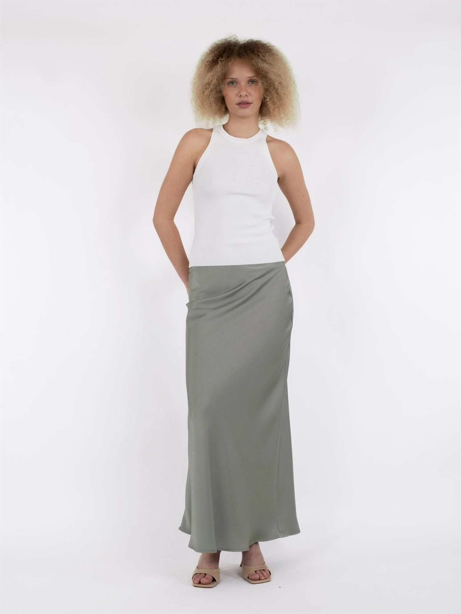 Vicky Heavy Sateen Skirt Smoke Green - Image 4