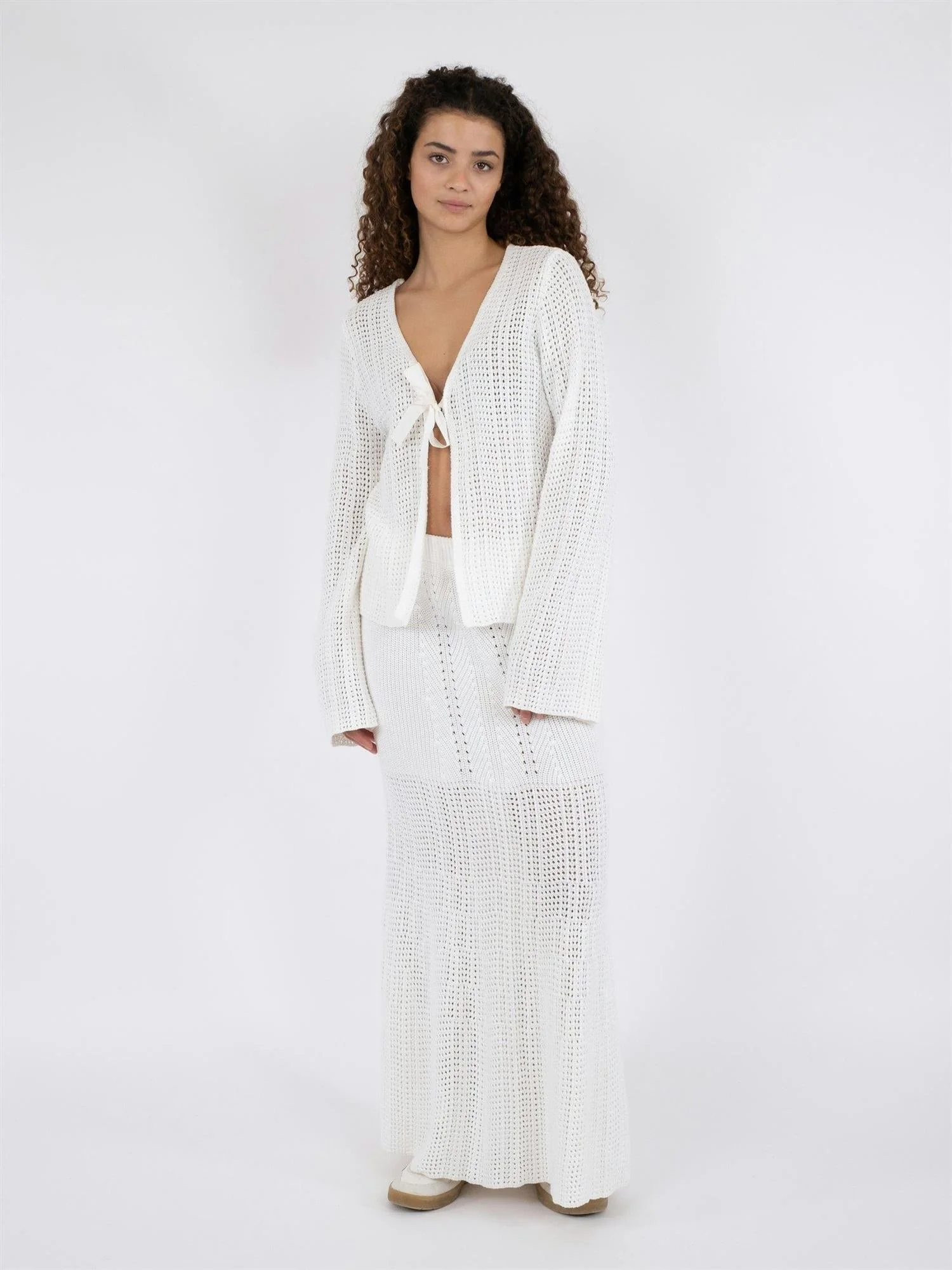 Bates Crochet Knit Cardigan White - Image 2