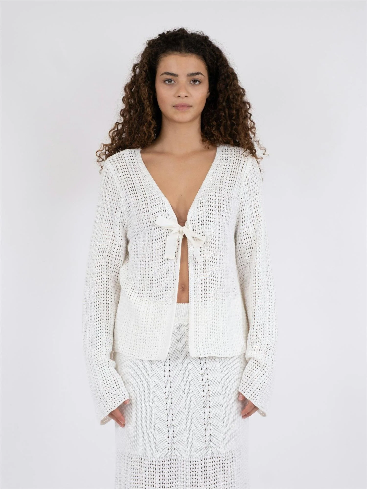 Bates Crochet Knit Cardigan White - Image 3
