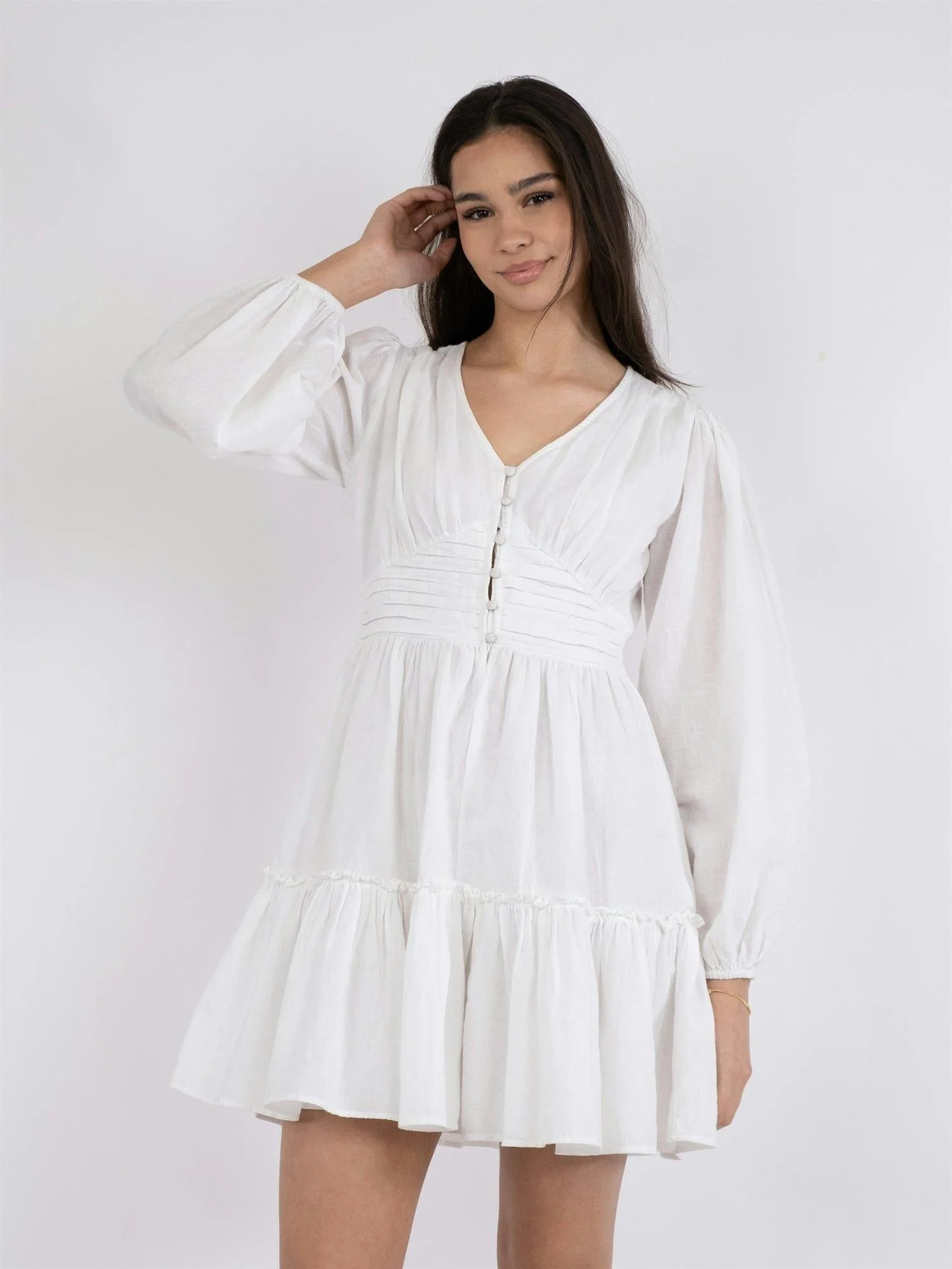Rihana Linen Dress White - Image 4