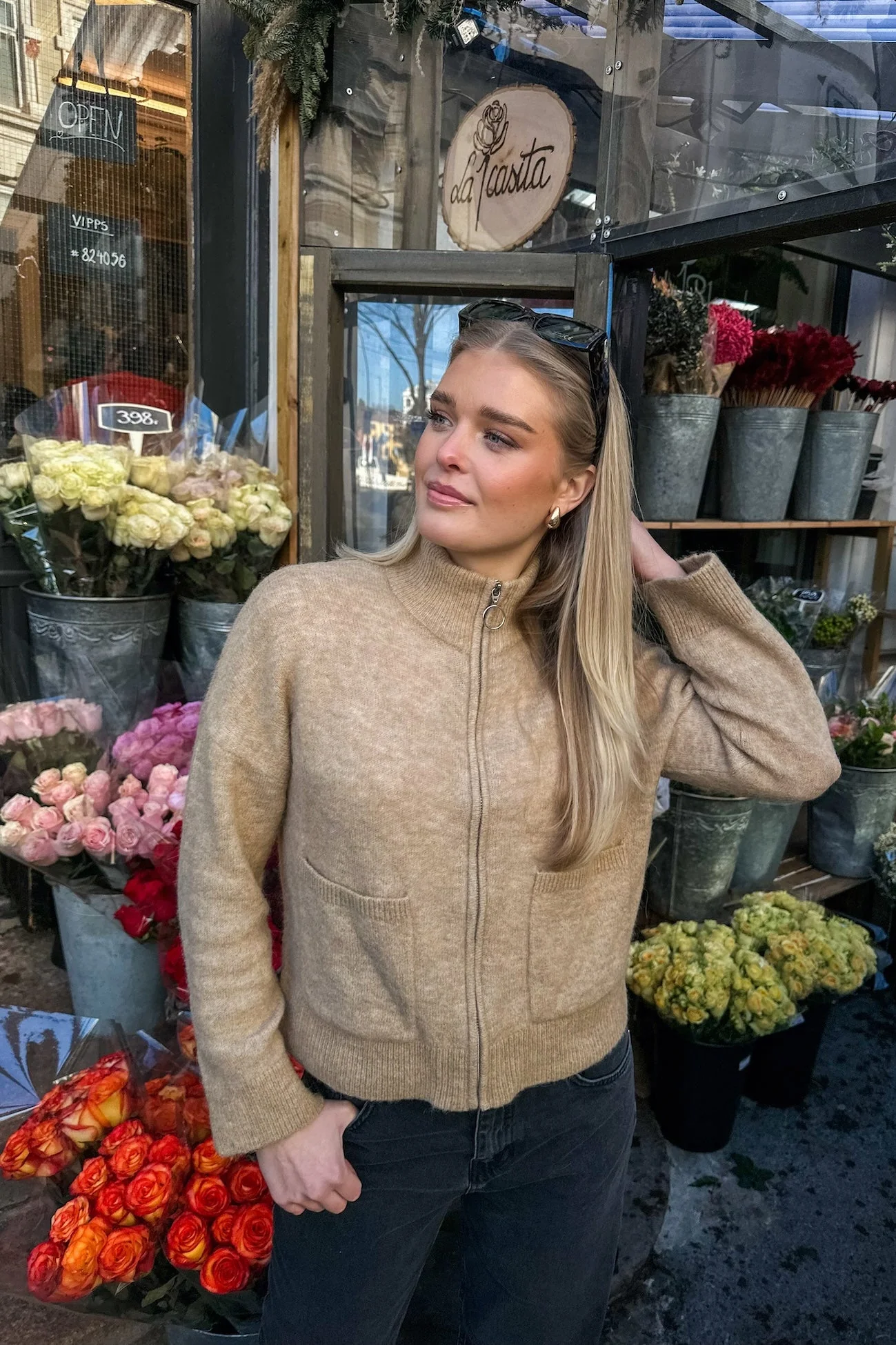 Sia Ras Ls Knit Zipper Cardigan Humus Melange - Image 4
