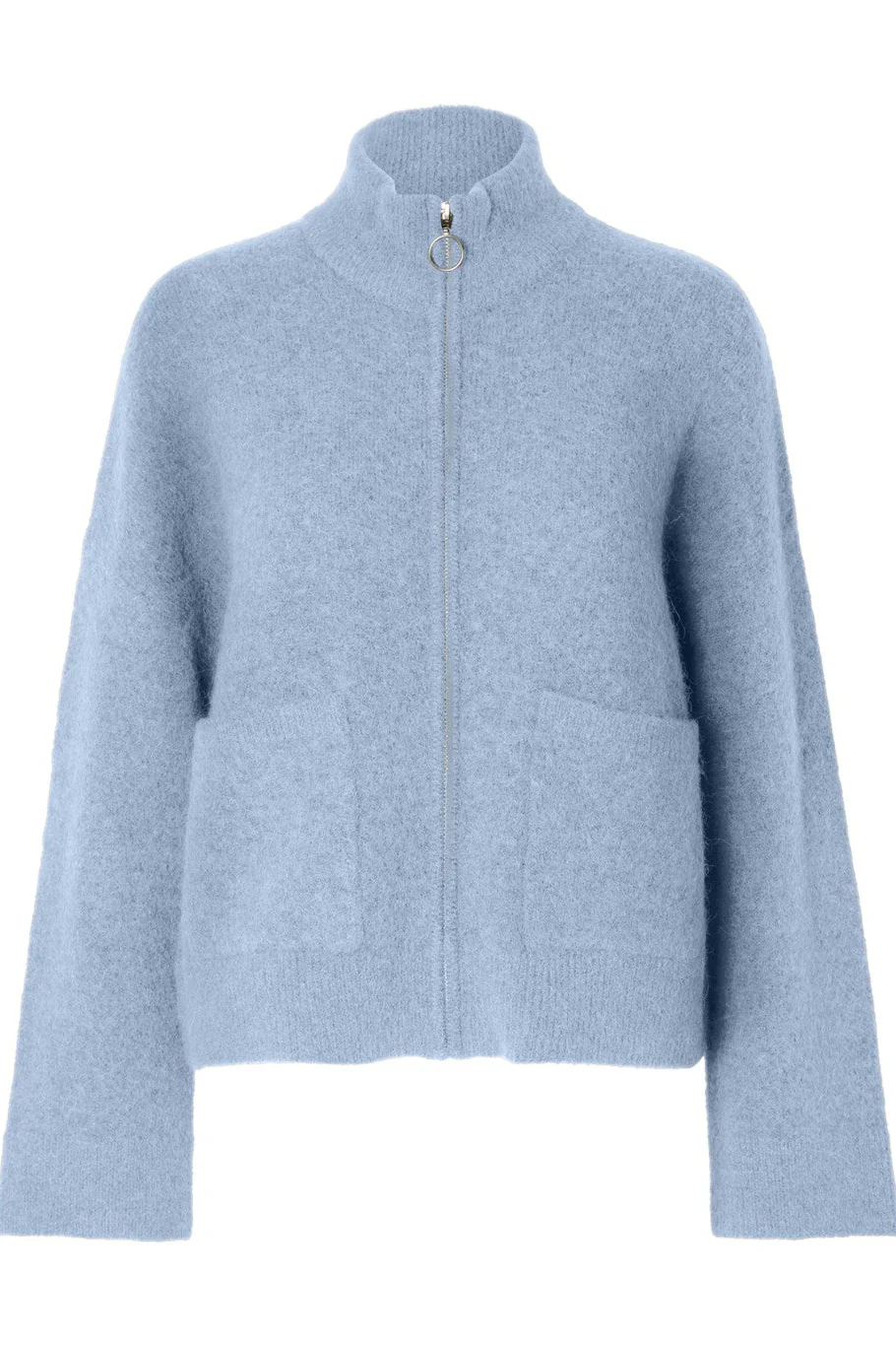 Sia Ras Ls Knit Zipper Cardigan Cashmere Blue Melange - Image 2
